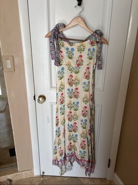 Tie-Shoulder Floral Maxi Dress in Cream